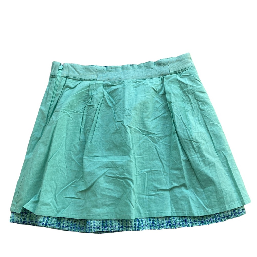J. CREW Pleated Skirt in Blue Green Tweed. Size: 2 - Picture 4 of 9